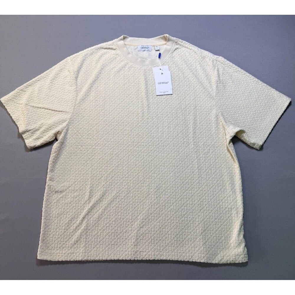 NWT Off-White Towel Terry All Over Logo T-Shirt Men XL Ivory Short Sleeve Casual